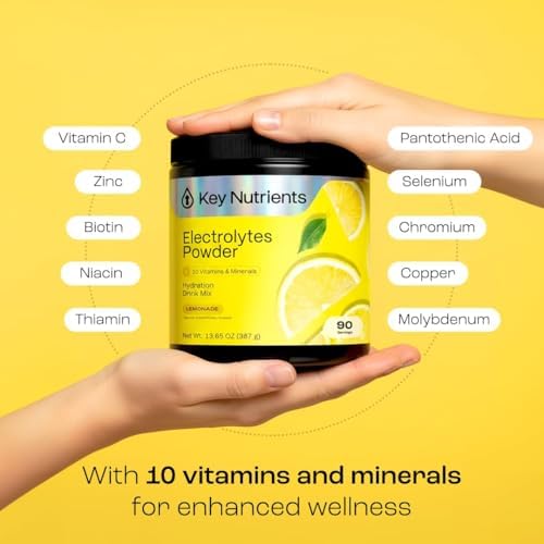 KEY NUTRIENTS Electrolytes Powder Bundle, Lemonade 90 Servings + Electrolyte Powder Packets Variety Pack 10 Count, Sugar Free Hydration Drink Mix with Vitamins & Minerals, No Calories