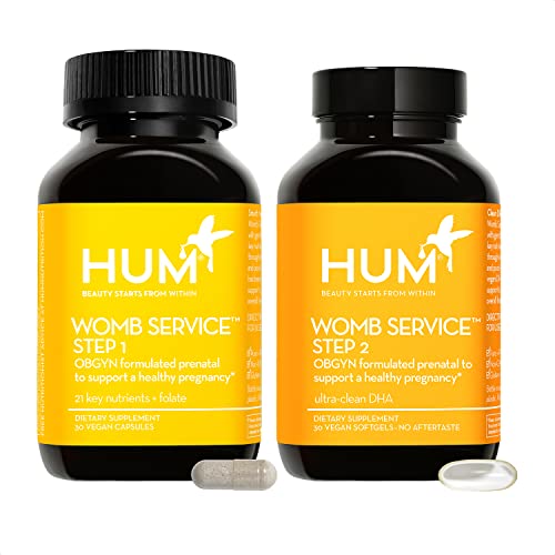 HUM Womb Service Prenatal & Postnatal Vitamins Combo Pack - OBGYN Formulated Vegan Prenatal 