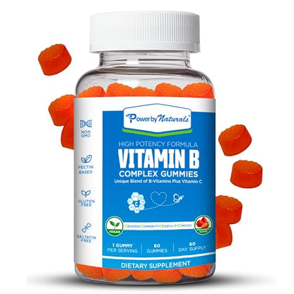Power By Naturals B Complex Vitamins for Women - 60 Vegan Gummies for Prenatal Support, Energy Boost