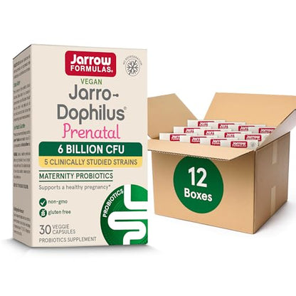 Jarrow Formulas, Jarro-Dophilus Prenatal Veggie Capsules, 6 Billion CFU, 30 Count (Pack of 12)