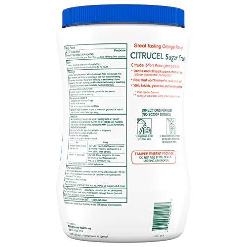CITRUCEL Sugar Free Fiber Powder for Occasional Constipation Relief, Methylcellulose Fiber Powder, Orange Flavor - 32 Ounces