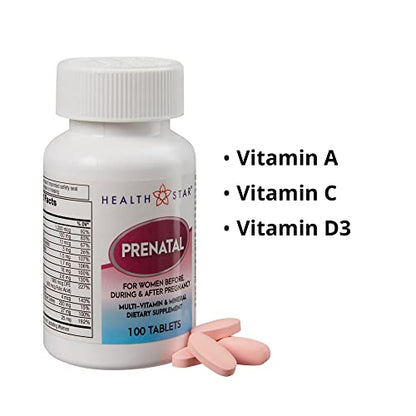 Prenatal Multivitamin by HealthStar for Healthy Mom and Baby - Folate + Vitamin C + Vitamin D + Iron