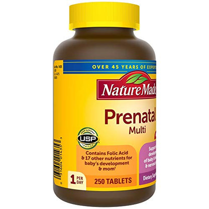 Nature Made Prenatal Multi, 250 Tablets, Folic Acid + 17 Prenatal Vitamins & Minerals