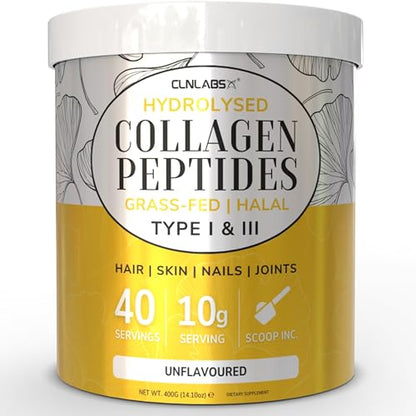100% Pure Hydrolysed Collagen Peptides Powder - 400g Tub | Halal & Grass-Fed Bovine Collagen 