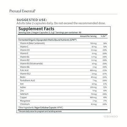 OXOMIO - Prenatal Essential - Prenatal Fermented Organic Multivitamin Higher bioavailability