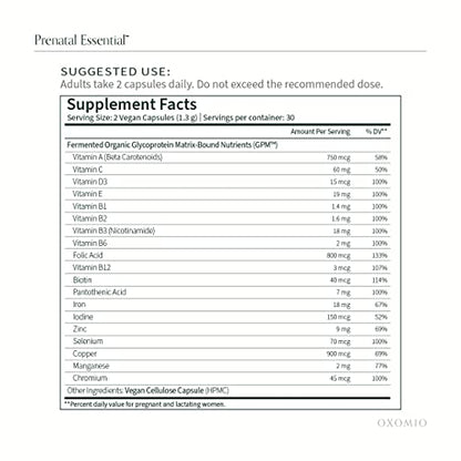 OXOMIO - Prenatal Essential - Prenatal Fermented Organic Multivitamin Higher bioavailability
