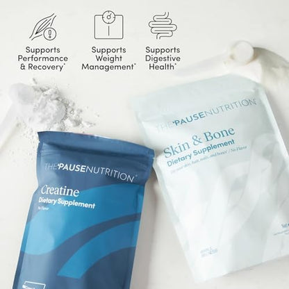 The 'Pause Life Skin & Bone + Creatine Bundle, Collagen & Creatine Powders | Verisol & Fortibone collagen peptides + Creavitalis creatine. Skin, bone & workout support for men & women. Gluten free.