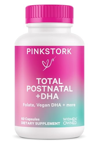 Pink Stork Total Postnatal Vitamins for Women with Vegan DHA, Iron, Folate, and Vitamin B12
