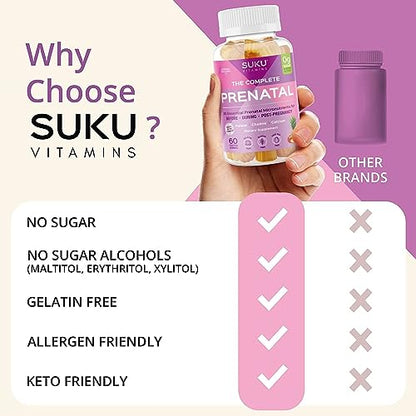 SUKU Vitamins - Complete Prenatal - Enriched with Calcium, Vitamin K2, Vitamin B12