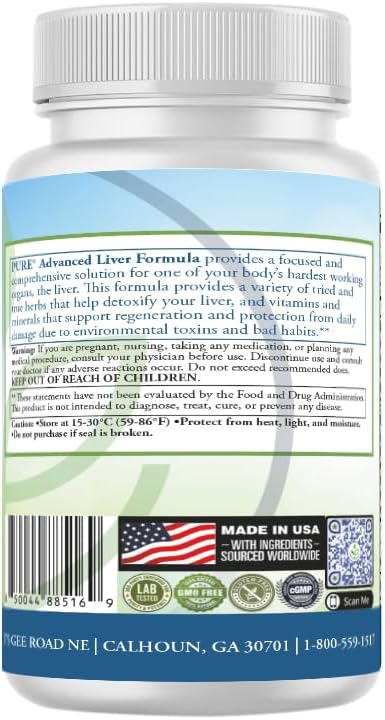 PURE® Advanced Liver Formula - 60 Vegetable Capsules, 30 Servings - High Potency Milk Thistle & NAC Detox Supplement - Liver Repair & Protection with Selenium, Zinc & Artichoke - Made in USA