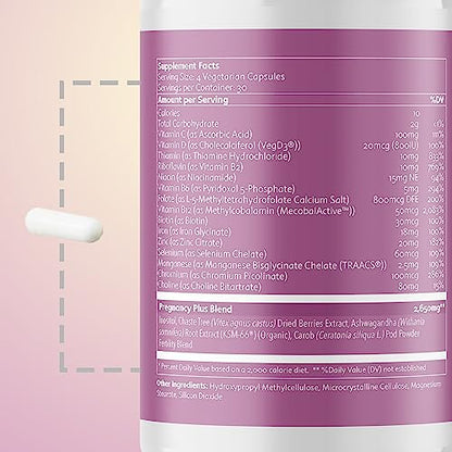 Fertility Supplement for Women with Prenatal Vitamins – Folic Acid, Iron, Vitamin C, D, B6, B12, Zinc
