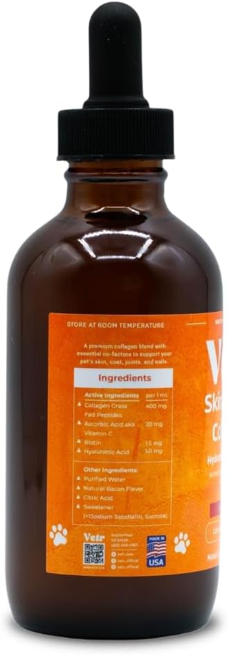 Vetr Skin & Coat Collagen for Dogs - Bacon Flavored Liquid Supplement - Supports Healthy Skin & Shiny Coat - 4 oz (120mL) - Vet-Formulated in USA