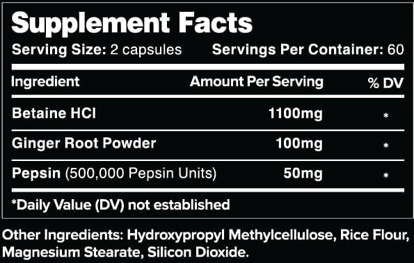 Leviathan Betaine HCl with Pepsin & Ginger - Digestive Enzymes Supplement for Digestion Aid & Support, Stomach Acid & Nutrient Absorption