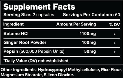 Leviathan Betaine HCl with Pepsin & Ginger - Digestive Enzymes Supplement for Digestion Aid & Support, Stomach Acid & Nutrient Absorption