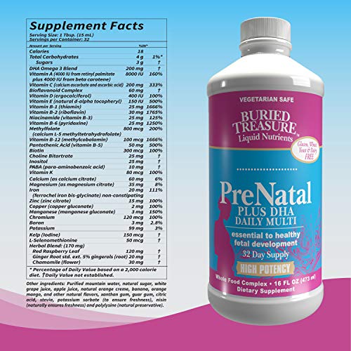 Buried Treasure Prenatal Plus DHA Complete, 16 oz Orange Banana Flavor, High Potency Liquid