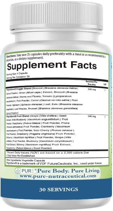 PURE® Greens & Reds Capsules - 30 Servings - 9 Daily Servings of Fruits & Vegetables in 1 Capsule - PhytoServ® Superfood Blend with Broccoli, Kale & Berries - Plant-Based Phytonutrient Shield