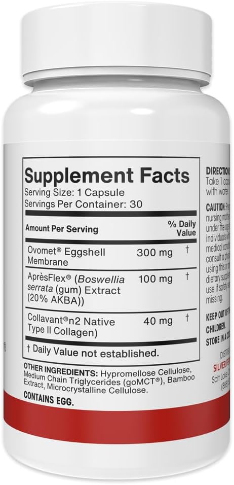 Silver Fern Joint Complex Daily Joint Support 30 Capsules, 30-Day Supply | AprèsFlex Boswellia, Ovomet Eggshell Membrane & Type II Collagen