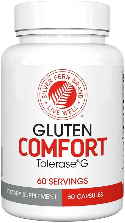 Silver Fern Gluten Comfort with Tolerase G - 1 Bottle - 60 Capsules | Digestive Enzyme Made Specifically to Break Down and Digest Gluten Protein