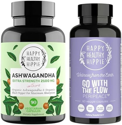Happy Healthy Hippie PeriPeace Supplements for Women & Organic Ashwagandha Capsules