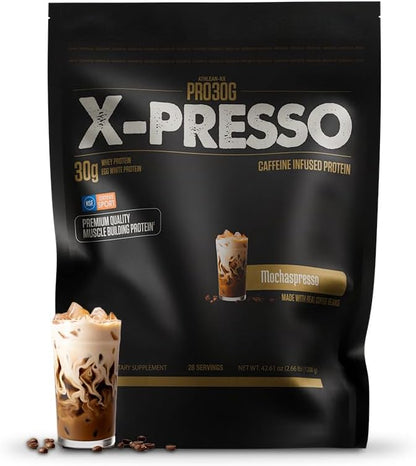 ATHLEAN-X PRO-30G, Xpresso Premium Caffeinated Protein Powder, Mochaspresso, Gluten-Free, Low Sugar, 30g of High Protein Powder for Muscle Recovery & Growth, NSF Certified for Sports
