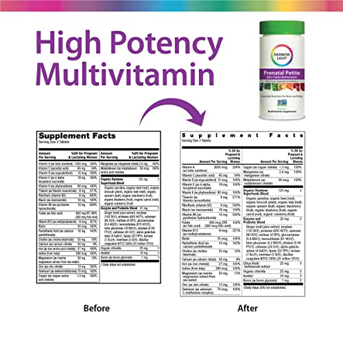 Rainbow Light Prenatal Petite Mini-Tab Multivitamin Plus Superfoods & Probiotics - Organic Daily