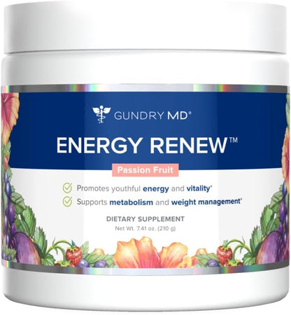 Gundry MD Energy Renew Supplement, Passion Fruit Flavor Powder, 30 Servings | Muscle Recovery, Cardiovascular Health Support, Natural Energy Booster without the Crash, Sugar & Artificial Sweetener Free