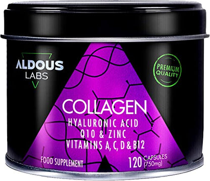 120 Capsules - Collagen with Hyaluronic Acid + Coenzyme Q10 + Vitamin C, A, D and B12 + Zinc