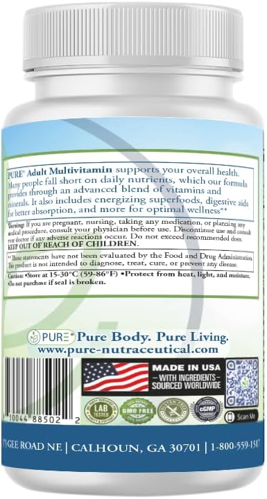 PURE® Adult Multivitamin Iron Free - 90 Vegetable Capsules, 30 Servings - High Potency Daily Wellness with Energizing Superfoods, B12 & Zinc - Digestive Enzymes for Superior Absorption - Made in USA