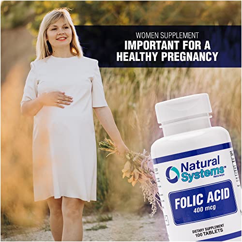 Folic Acid Supplement 100 Tablets 400 mcg by Natural Systems - Prenatal Vitamin for Women Perfect