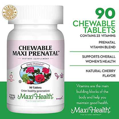 Maxi-Health Chewable Prenatal Vitamin - Over 25 Essential Vitamins and Minerals - Doctor Formulated