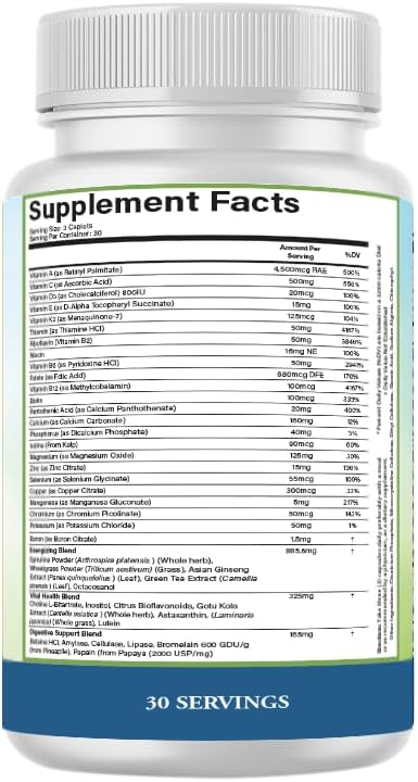 PURE® Adult Multivitamin Iron Free - 90 Vegetable Capsules, 30 Servings - High Potency Daily Wellness with Energizing Superfoods, B12 & Zinc - Digestive Enzymes for Superior Absorption - Made in USA
