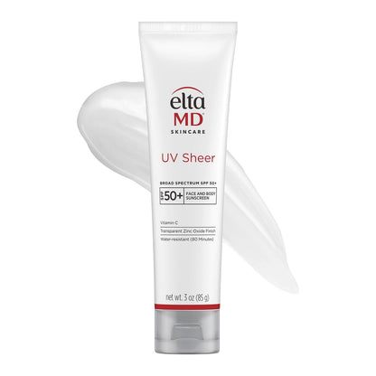 EltaMD UV Sheer Face and Body Sunscreen SPF 50+, Oil Free, No White Cast Sunscreen for Face and Body, Zinc Oxide Formula, 3.0 oz Tube