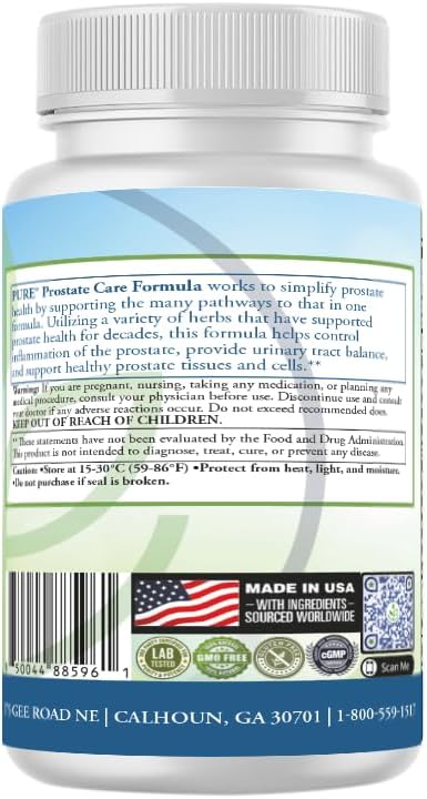 PURE® Prostate Care Formula - 60 Capsules, 30 Servings - Advanced Support for Urinary Flow & Bladder Health - Saw Palmetto, Beta-Sitosterol, Zinc & Lycopene Complex - Made in USA