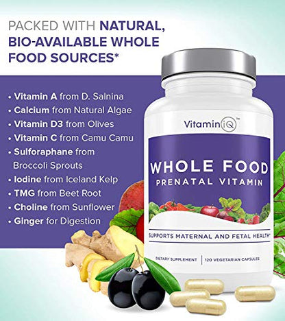 VitaminIQ Whole Food Prenatal Vitamins (120 Capsules) Natural Support for Maternal and Fetal Health
