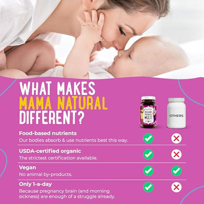 Mama Natural 100% Organic Prenatal Vitamins | One A Day Prenatal Vitamins (30 Servings)