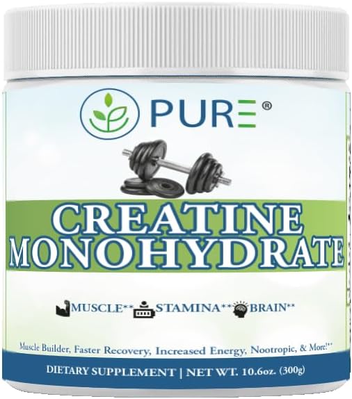 PURE® Creatine Monohydrate Powder - 300g, 60 Servings Unflavored Micronized Creatine for Muscle Growth, Strength & Recovery - 5g Per Serving - Lab Tested, Non-GMO, Made in USA