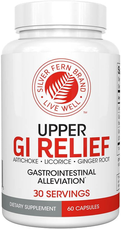 Silver Fern GI Relief - Natural Herbal Supplement 1 Bottle - 60 Capsules | 30-Day Supply All Natural With Artichoke Leaf Extract, Ginger Root Extract, and GutGuard Licorice Flavonoids.