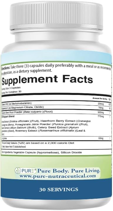 PURE® Beets+ Organic Beet Root Capsules - 900mg - 90 Count, 30 Servings - Blood Pressure & Circulation Support Supplement - with L-Arginine, Hawthorn Berry & B12 - Cardiovascular Health - Made in USA