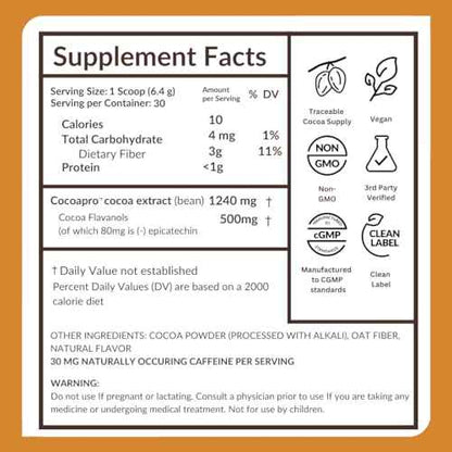 CocoaVia Cocoa Flavanols 500mg – Heart and Brain Support, High Flavanol Cocoa Powder