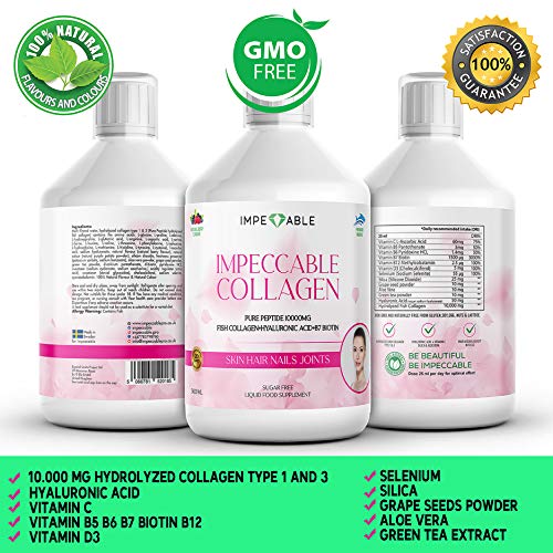 IMPECCABLE Collagen 10.000mg hydrolyzed Sugar Free Liquid Marine Collagen | Supplements for Women and Men