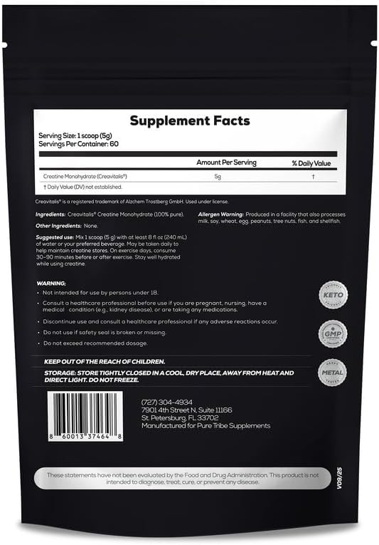 PureCreatine – Micronized Creatine Monohydrate Powered by Creavitalis – Unflavored Creatine Monohydrate Powder for Energy & Recovery – No Bloating, Easy Digestion – 5g per Scoop, 300g