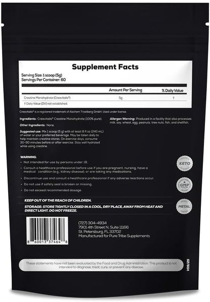 PureCreatine – Micronized Creatine Monohydrate Powered by Creavitalis – Unflavored Creatine Monohydrate Powder for Energy & Recovery – No Bloating, Easy Digestion – 5g per Scoop, 300g