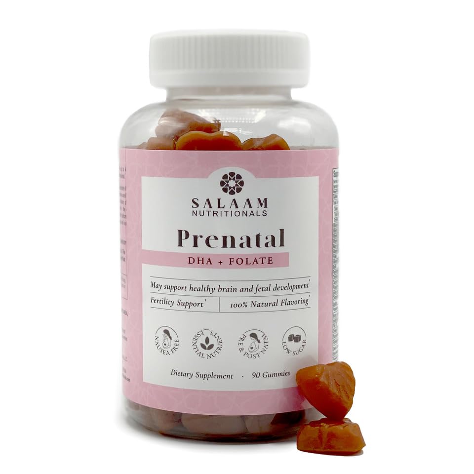 Salaam Nutritionals Halal Prenatal Gummy Multivitamins, Low Sugar, 800 mcg Folate, Methylcobalamin