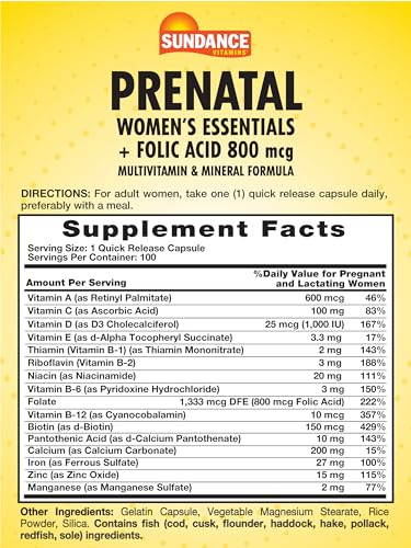 Prenatal Multivitamin and Mineral Formula | 100 Quick Release Capsules | with Folic Acid 800 mcg