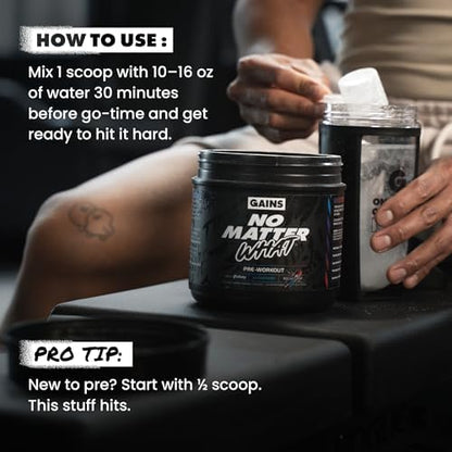 Gains in Bulk Instantized Creatine & No Matter What Pre Workout Powder Bundle, Soluble Creatine Powder, Paraxanthine, Amino Acids & L Theanine, 130 Servings