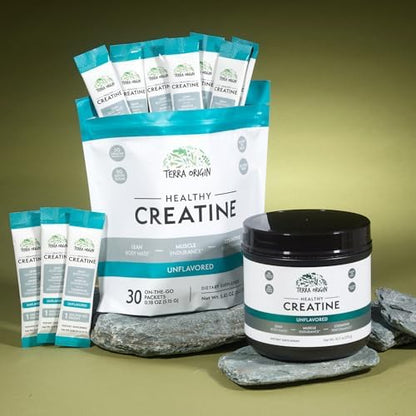 TERRA ORIGIN Creatine Monohydrate Bundle | 130 Servings Stick Pack and Jar Combo | Support for Muscle and Cognitive Performance* | Unflavored, Gluten Free, Zero Sugar
