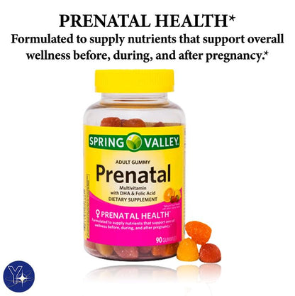 Prenatal Multivitamin Spring Valley Gummies with DHA and Folic Acid, 90 Count