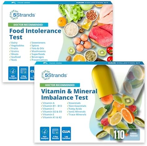 5Strands Food Intolerance & Vitamins & Minerals Imbalance Test, at Home Hair Analysis for Adults & Kids, Identify Digestive Stress & Nutrient Absorption Gaps, Results in 4 Days
