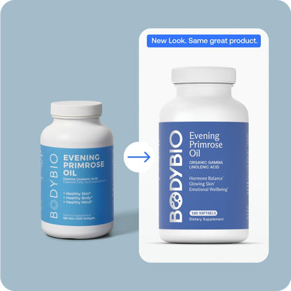 BodyBio Evening Primrose Oil - Cold Pressed GLA for Skin & Hormone Support | Non-GMO, Cold Pressed, Natural Gamma Linolenic Acid