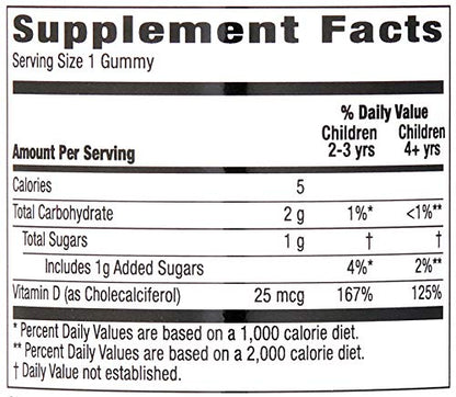 Amazon Brand - Mama Bear Organic Kids Vitamin D3 25 mcg (1000 IU) Gummies per serving, Bone and Immune Health, Strawberry, 80 Count